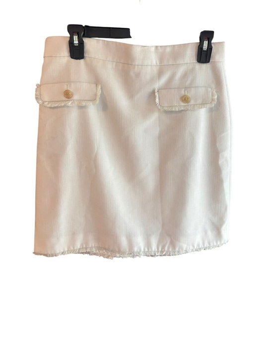 Ann Taylor Dresses & Skirts - Ann Taylor white linen-look skirt frayed hem faux pockets Size 4